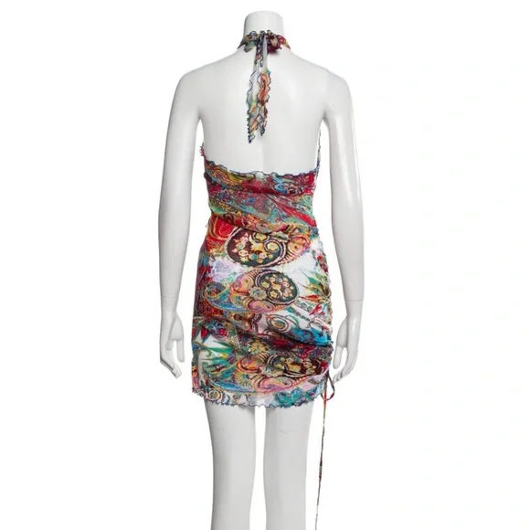 KIM SHUI Sheer Mesh Paisley Wrap Dress Colorful Halter Wrap Dress Swim  Cover XS - www.sanvalentin.cl